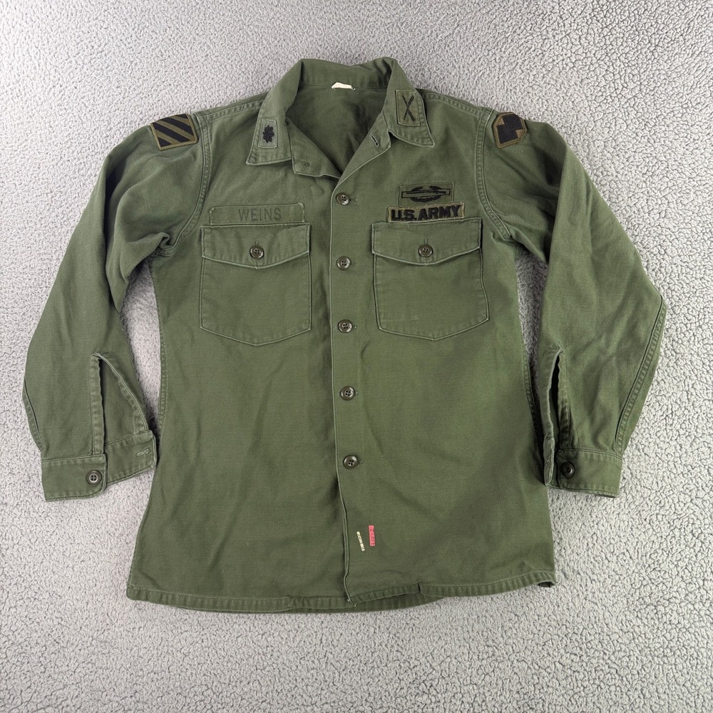 Vietnam 1968 OG-107 Fatigue Shirt 15.5x33‎ 3rd ID CIB Major Patches Sateen VTG